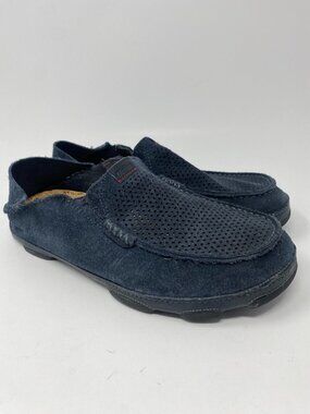 OluKai Moloa Kohana Shoes Mens 10.5 Blue Suede Perforated Slip On Loafers